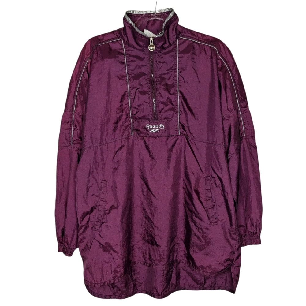 Vintage Reebok Quarter Zip Pullover Purple Silver Windbreaker Track Jacket Med